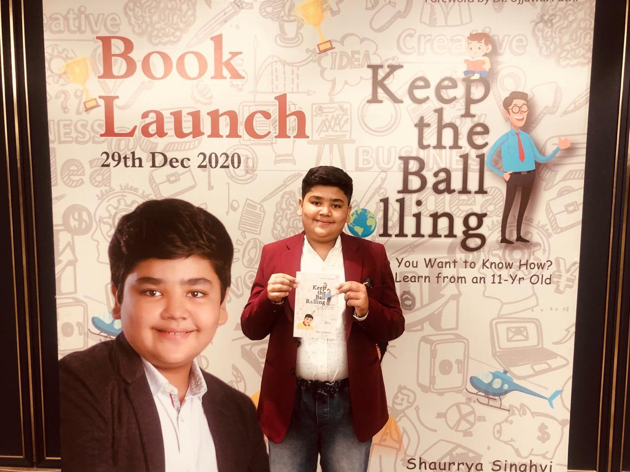 11-year old Surti boy Shaurrya Singhvi launched his first book, "Keep the Ball Rolling"