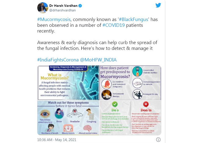 Dr. Harsh Vardhan gave message of awareness on Twitter on black fungus